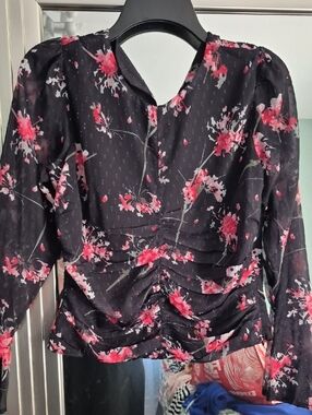 Lulu's Black Blouse with Pink Floral Print